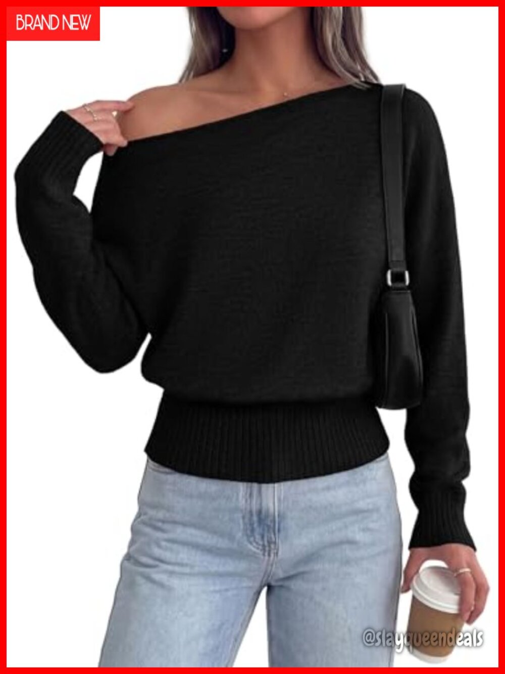 PRETTYGARDEN Off Shoulder Sweater Asymmetrical Neck Ribbed Waist Pullover